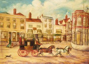 London til Maidstone Stage Coach passerer Swan Inn og Town Hall af English School